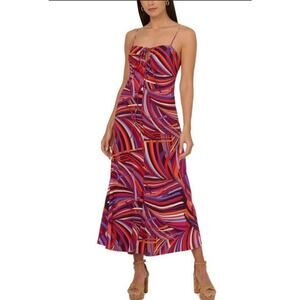 Adrianna Papell Tie Front Keyhole Jersey Maxi Dress Abstract Purple Size 6 NWT